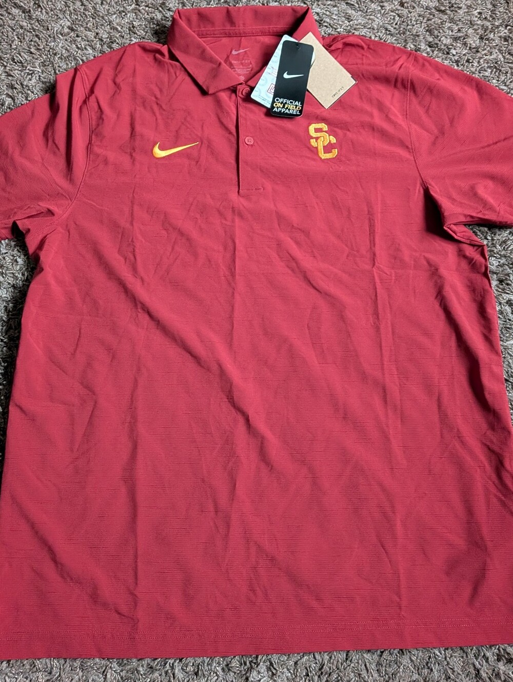NWT Nike USC Trojans Red Striped On Field Apparel Polo Shirt Men's L